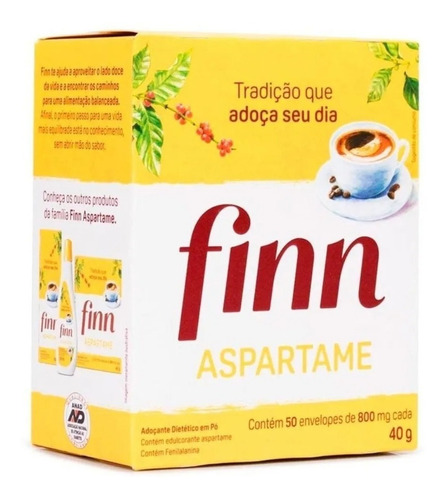 Adoçante em Pó Aspartame Finn Caixa 40g 50 Unidades