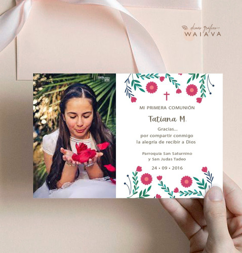 Imagen 4 de 10 de Estampas Tarjetas Primera Comunión Con Foto Nenas X 2u