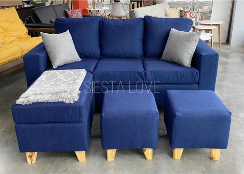 Imagen 3 de 7 de Juego Sillon 3c + Camastro + 2 Puff En Chenille Antidesgarro