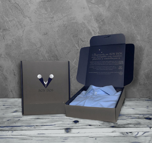 Camisa Formal Gris Cuello Y Puños Mancorna Blancos Hombre