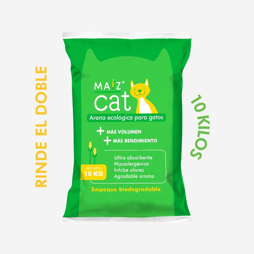 Maíz Cat 10kg -  Arena Ecológica Para Gatos - Inhibe Olores x 10kg de peso neto