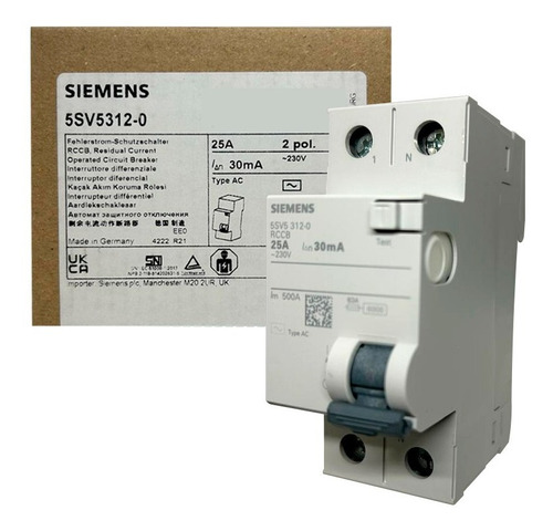 Disyuntor Siemens Bipolar 25a 30ma 5sv5312-0 Modelo Nuevo
