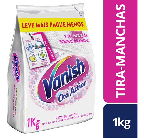 Vanish Crystal White Tira Manchas Pó Roupas Branca Refil 1kg