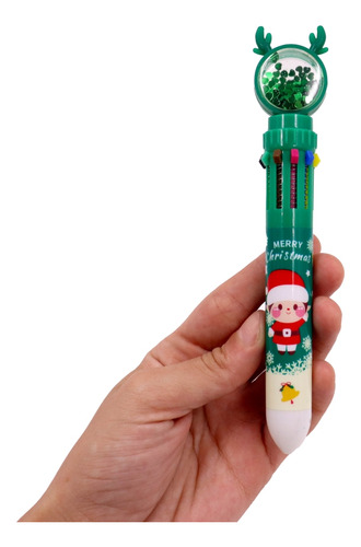 Caneta 10 Cores Natal Lembrancinha Papelaria Fofa Presente Tinta Rena Com Glitter Verde Exterior Verde