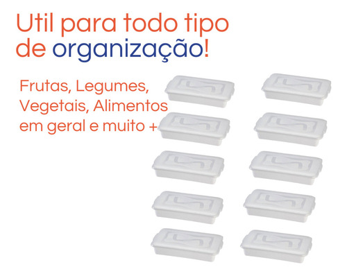 Kit Com 10 Bandejas Topa Tudo Alimentos Branca 8 Litros Com Tampa