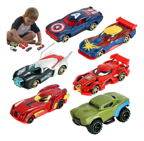 Pack 6 Carros Avengers Marvel Metal Juguete Para Niños