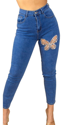 Pantalon Skinny Mezclilla Con Abertura En Forma De Mariposa 