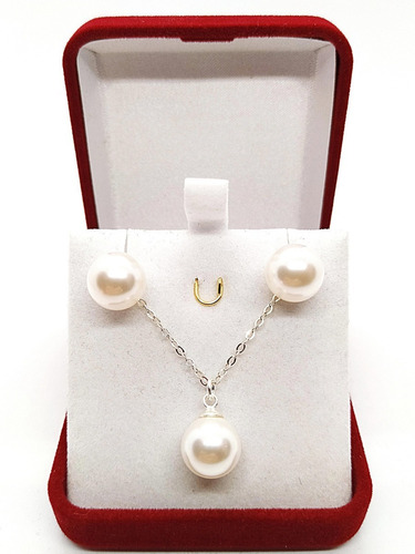 Conjunto Plata 925 Aros + Collar Perlas De Swarovksi® 