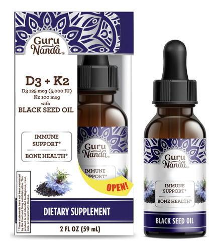 Guru Nanda Cold Pressed Black Seed Oil + Vitam D3, K2, E