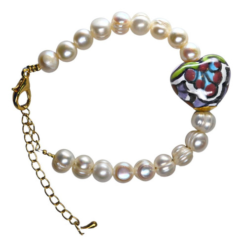 Pulsera Perla Corazon Color