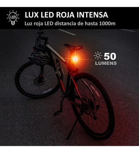 Luz Led Tras Bicicleta Recargable Para Smart Stop 50 Lumens