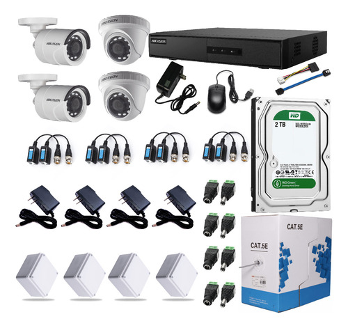 Kit Cctv Hikvision Dvr 4ch + 4 Camaras Seguridad 1080p + 2tb