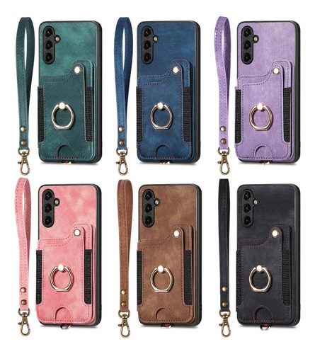 Capa De Cartão De Couro Com Suporte De Anel Para iPhone