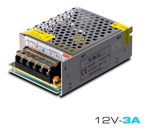 Imagen 1 de 10 de Fuente 12v 3a Metalica Regulada Switching Tira Led Cctv