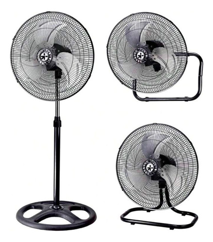 Ventilador 3 En 1 Diferente Posición 3 Velocidades Pedestal 50 Cm 60 Negro Plata Metal 3