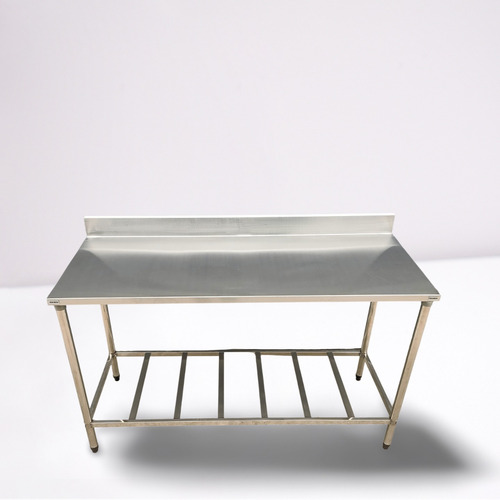 Bancada Mesa 130x40 Aço Inox 1 Base Gradeada Com Espelho