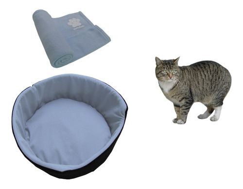 Cama Para Gato Pequeña + Cobija Térmica Mediana Color Celeste