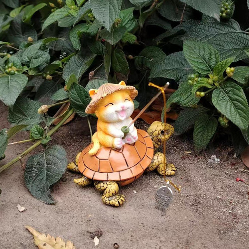 Estatua De Resina De Gato Tortuga Para Jardín, Decoración