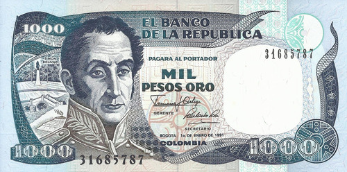 Colombia  1000 Pesos Oro 1 Enero 1991