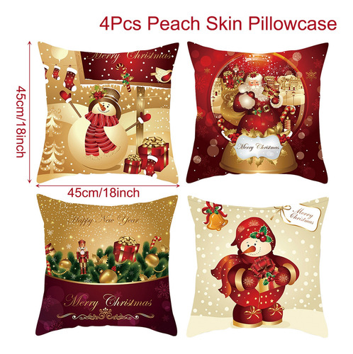 Funda De Almohada Decorativa Navideña De 45 X 45 Cm, 4 Unida