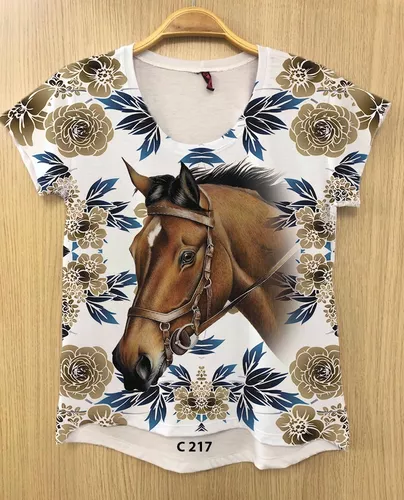 Camiseta Feminina Cavalo Marrom Frente Country Tshirt