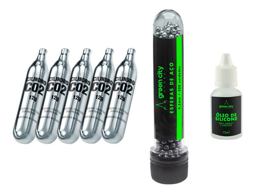 Munição Esfera Aço 4.5mm 500un + 05 Co2 12g + Óleo Silicone