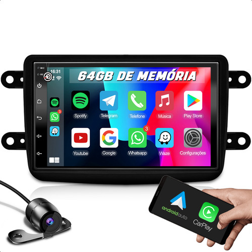 Kit Com Central Multimidia Carplay + Moldura 7 Polegadas