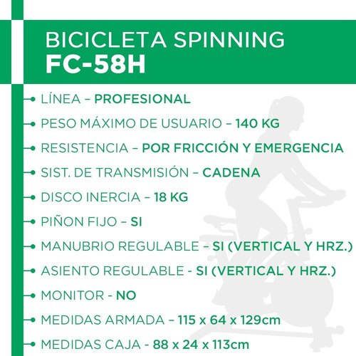 Bicicleta Indoor Fc-58h Randers Max Profesional Hasta 140kg
