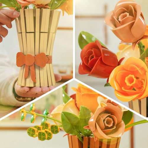 Set De Construcción De Ramos De Rosas Y Flores Con Jarrón Mu