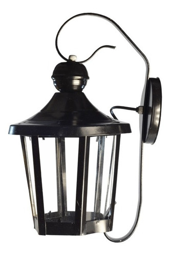 Aplique Farol Hexagonal De Hierro Con Ménsula Negro Apto Led