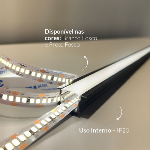 Kit 10 metros Perfil Led Barra Embutir Inside Alumínio 5x2m 24x15mm Preto Cod: ALUT250603-5 Alut By Avant