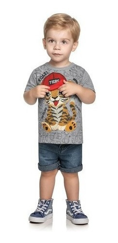 Camiseta Infantil Bebê Menino Malha Dinossauro Tubarão Tigre