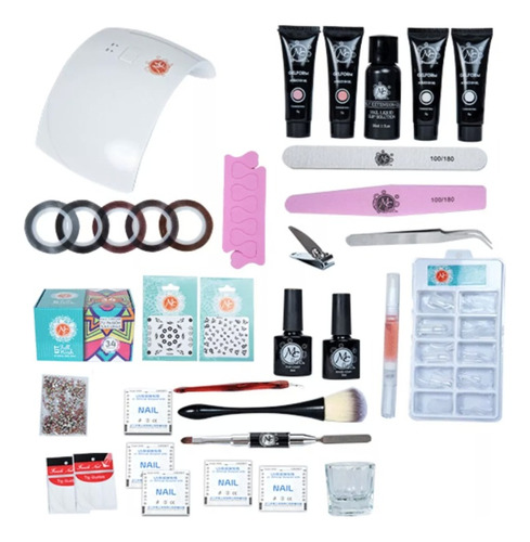 Kit Poligel Con Lámpara 34pzs Para Uñas Full Wish Mc Nails