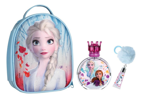 Set De Regalo Frozen Perfume Mochila Y Brillo Con Pompon