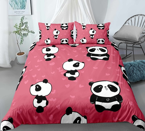 Juego De Cama Doble Con Funda De Edredón Rosa Panda