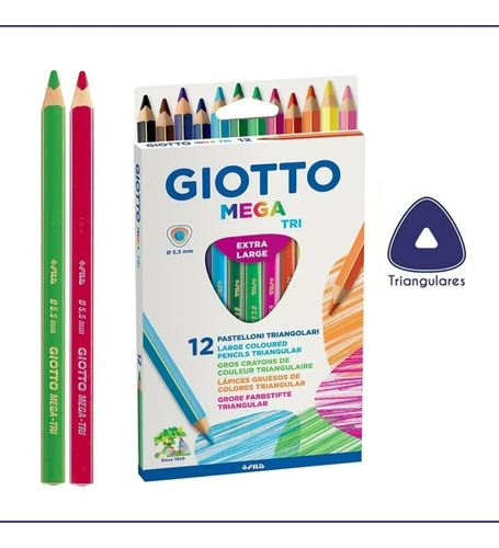 Lapices 12 Colores Giotto Mega - Tri  Mina 5,5mm