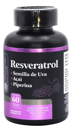 Resveratrol + Piperina + Acai + Semilla Uva | 60 Caps 500 Mg Sin Sabor