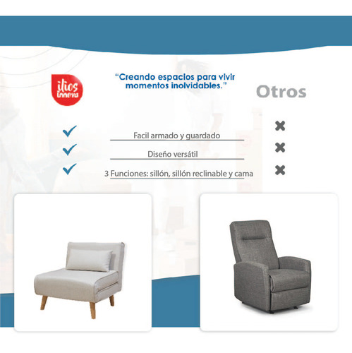 Sofá Cama Individual Sillon Reclinable Comodo Moderno Lino