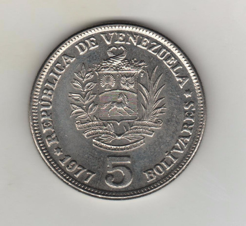 Venezuela Moneda De 5 Bolivares Año 1977 Km Y53.1 - S/circ.-