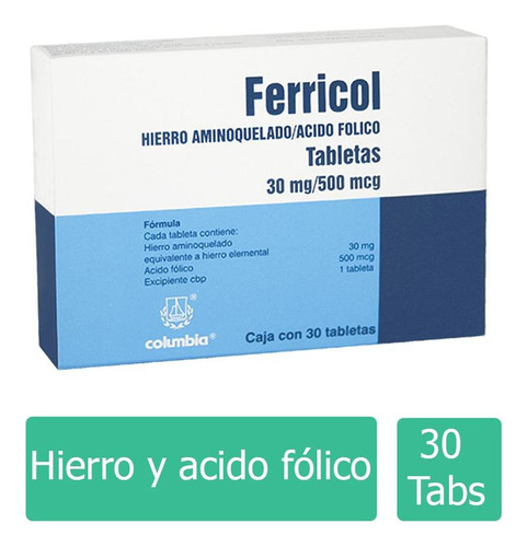 Ferricol 30 Mg / 500 Mcg Caja Con 30 Tabletas