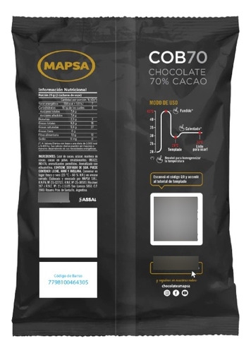 Chocolate Cobertura Cob70 % Cacao 100%vegetal 500g Mapsa Fw