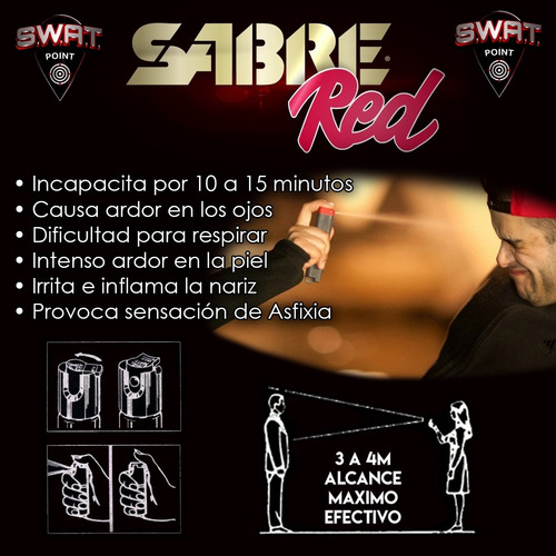 Imagen 6 de 10 de Gas Pimienta Sabre Red 22 Gr Paralizante Usa Defensa