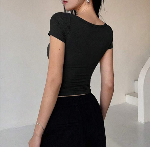 Blusa Mujer Ajustada Casual Moda Con Botones Manga Corta