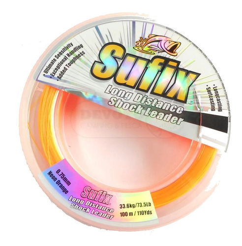 Bobina 100 Mts Nylon Sufix Long Surfcasting Salidas 0,75 Mm Color Naranja