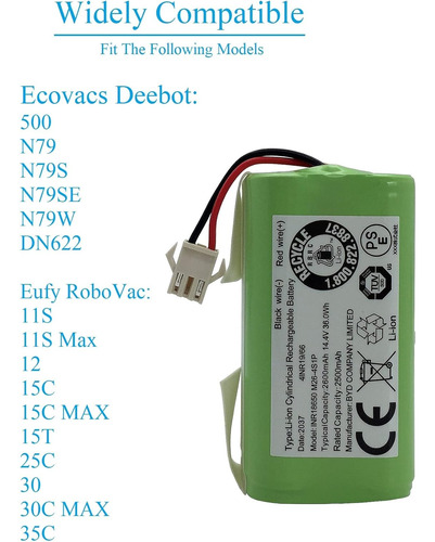 Anhotech Batería De Repuesto Compatible Con Ecovacs Deebot