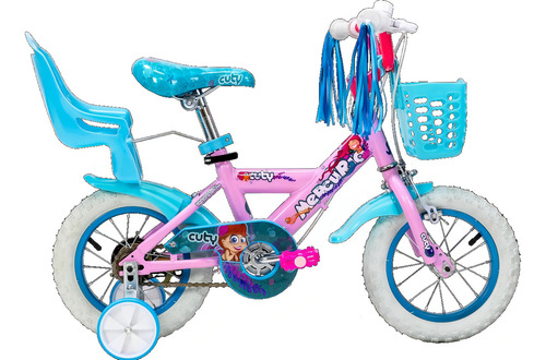 Bicicleta Infantil Cuty Rodada 12 Con Ruedas Entrenadoras Color Rosa