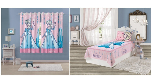 Cortina Frozen 3,00 X 1,80 + Jogo De Cama 2 Peças Lepper