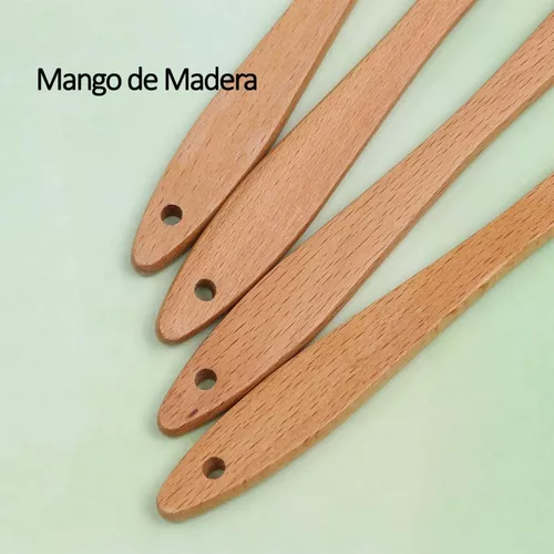 Espatula Repostera Mango Madera Y Silicona Colores Cocina X1 Color