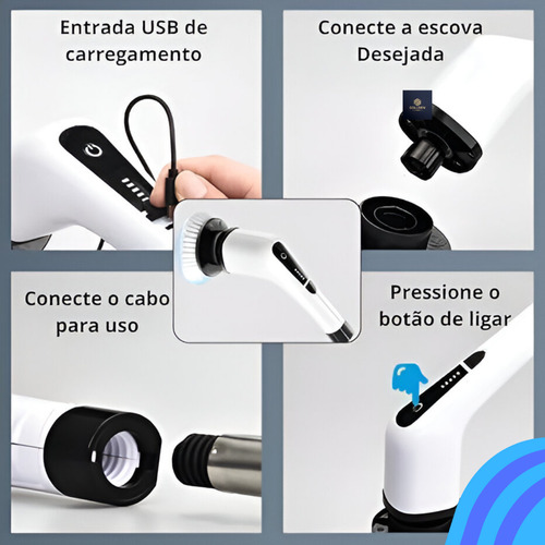 Esfregão De Limpeza Elétrico Mop 9 Em 1 Giratório Geral Recarregável 360 Multiuso Vidro Piso Parede Azulejo Premium Sem Fio Portátil Multifuncional Cabo Ajustável Todos Ambientes Gollden Store Gs