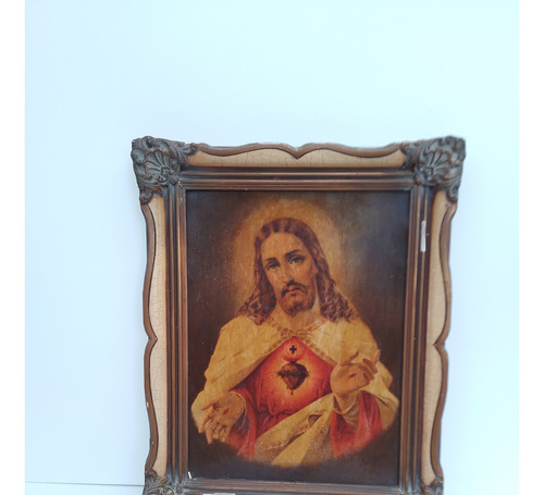 Antiguo Marco Francos Con Imagen Religiosa Cristo 40x50cm 